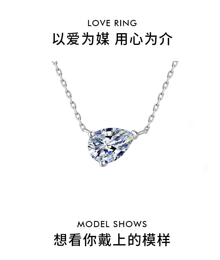 S925Sterling Silver Moissanite Water Drop Necklace Simple High-end Versatile Pear-shaped Pendant Women's Collarbone Chain Factory Wholesale