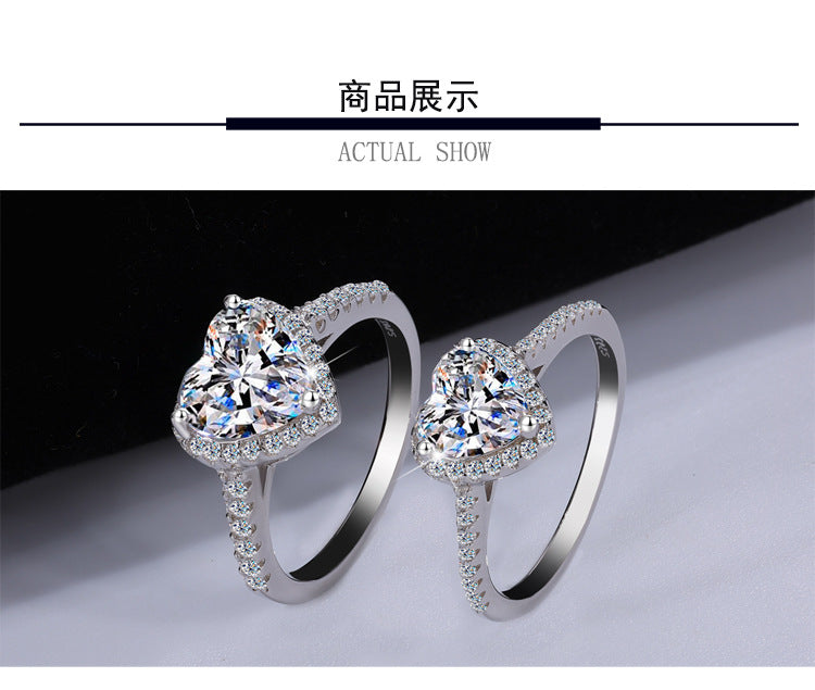 Cross-border hot selling S925Sterling Silver Irregular Moissanite Heart Ring for Women Moissanite Diamond Heart-shaped Ring Wholesale from Factory