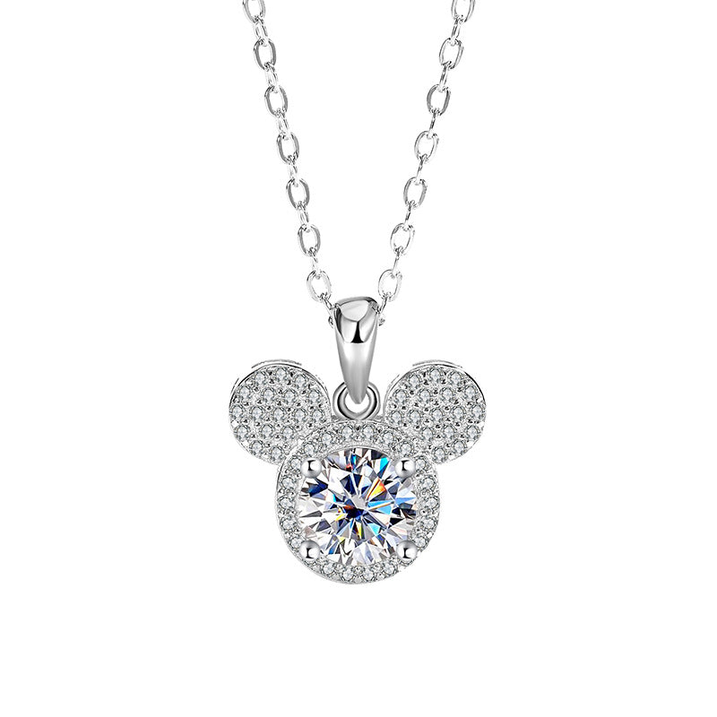 s925Sterling Silver Mickey Pendant1Clamoissanite Necklace for Women Fashionable Diamond Ring Luxury Round Pendant for Women