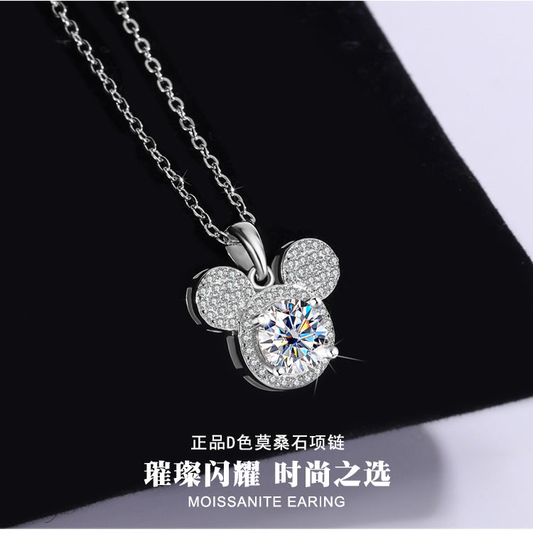 s925Sterling Silver Mickey Pendant1Clamoissanite Necklace for Women Fashionable Diamond Ring Luxury Round Pendant for Women
