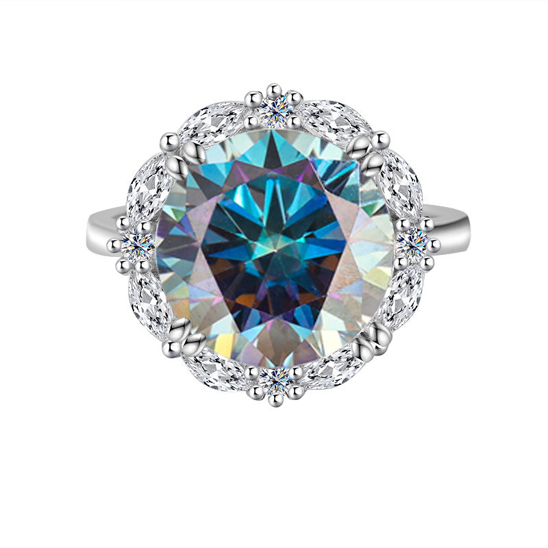 Cross-Border925Women's Sterling Silver Ring5Carat Luxury Beloved Moissanite Ultra Sparkling Ring Fashion High-end Factory Wholesale