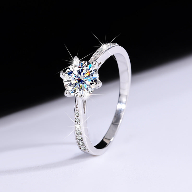 s925Sterling Silver Moissanite Korean Style Six-Prong Ring Women's Ring Six-Prong Classic Crown Proposal Ring Manufacturer Wholesale