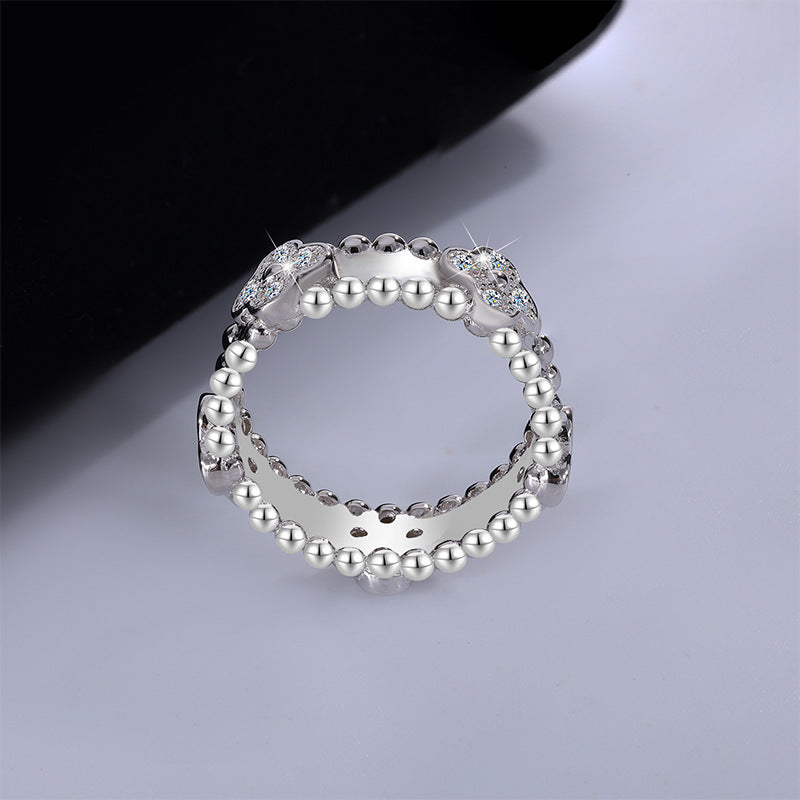 Cross-border hot selling S925Silver Full Diamond Moissanite Kaleidoscope Four-Leaf Clover Ring High-End Fashion Ring Factory Wholesale