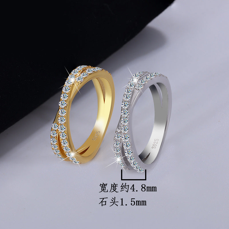 Cross-border Factory Wholesale S925Sterling Silver Cross Ring Moissanite Double Stacked Ring Simple High-end Ring Jewelry