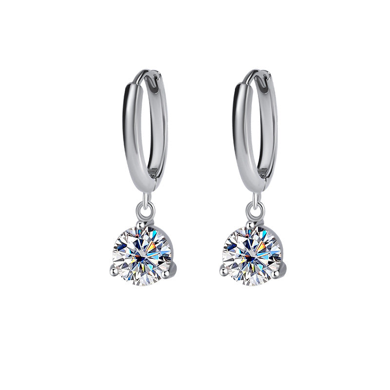 Europe and america cross border S925Sterling Silver Three-Prong Earrings Moissanite Ear Jewelry Classic Simple Hoop Moissanite Stud Earrings Wholesale