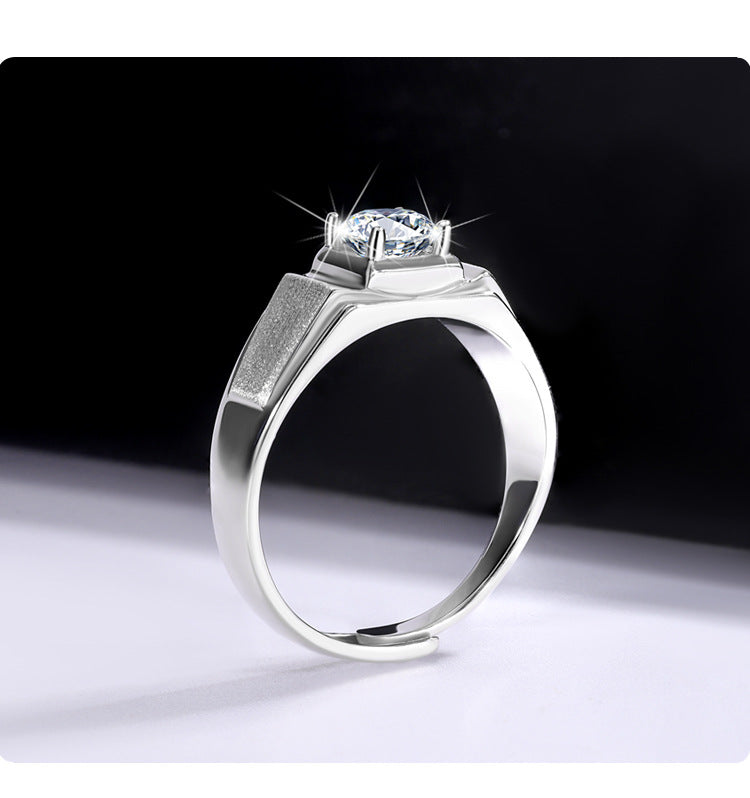 Authentic D Moissanite Diamond Ring for Men, Pure Silver, One Carat, Unique and Bold Men's Ring, Brushed Matte Ring, Live Streaming