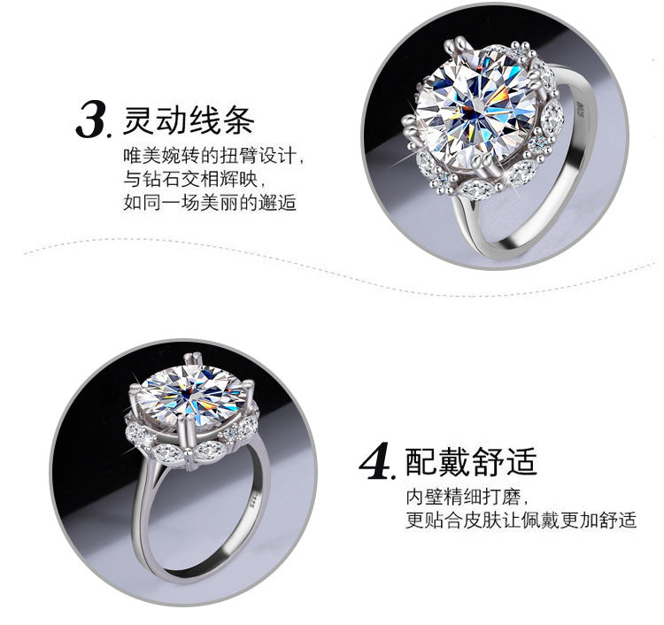 Cross-Border925Women's Sterling Silver Ring5Carat Luxury Beloved Moissanite Ultra Sparkling Ring Fashion High-end Factory Wholesale