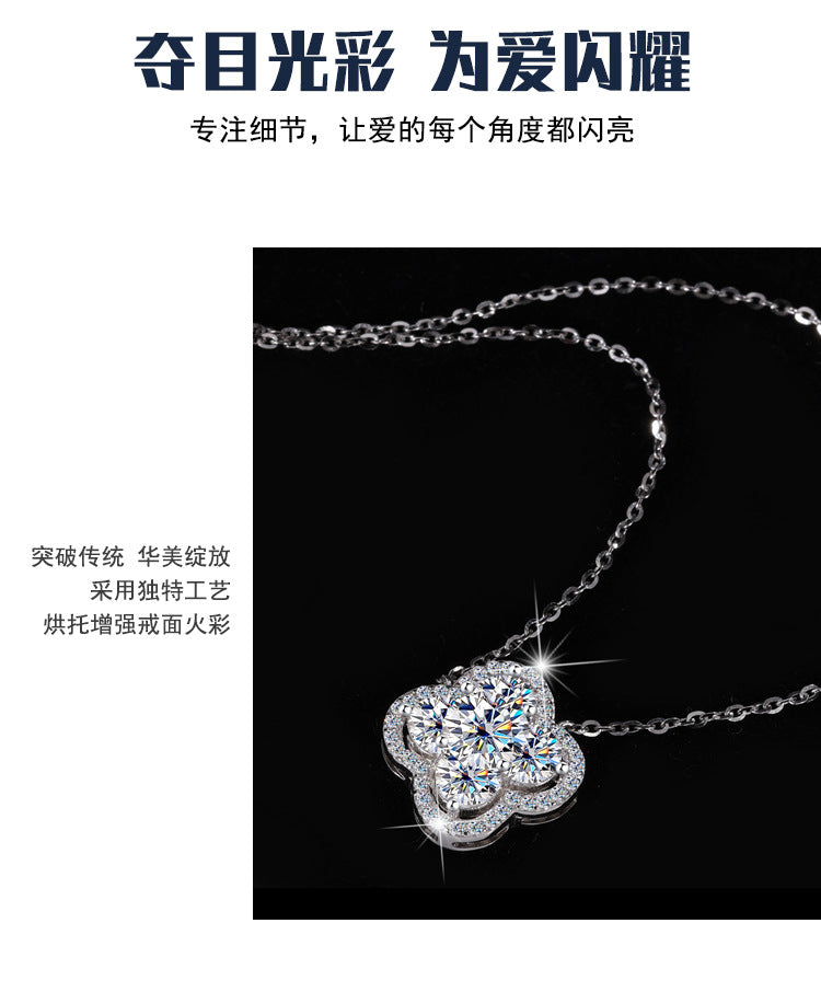 Cross-Border New Products S925Sterling Silver Moissanite Lucky Clover Necklace for Women Moissanite Full Diamond Collarbone Chain Factory Wholesale