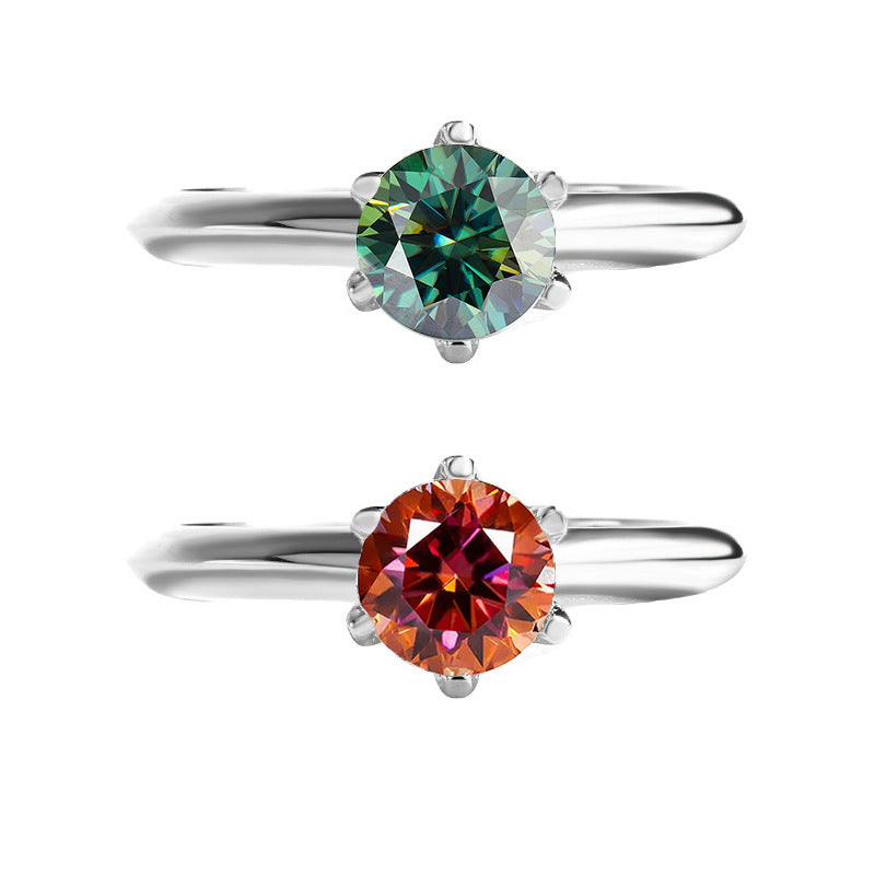 S925Sterling Silver Ring T Home Six-Prong Colorful Moissanite Women's Ring Classic Six-Prong Diamond Ring Proposal Ring Wholesale