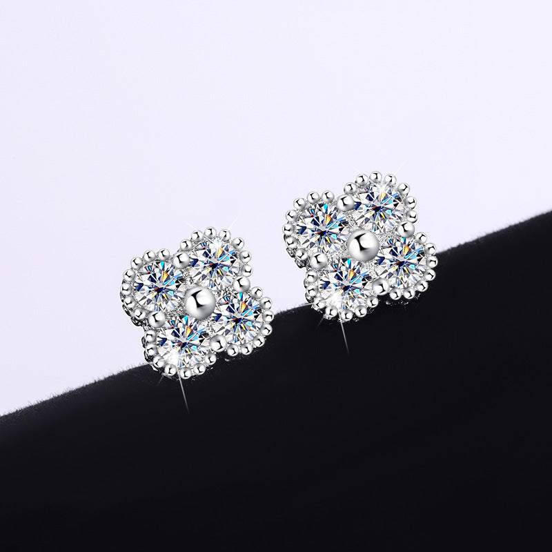 S925Sterling Silver Moissanite Four-Leaf Clover Three-Piece Set Bracelet Necklace Women's Earrings Multiple Styles TikTok Live Factory Wholesale