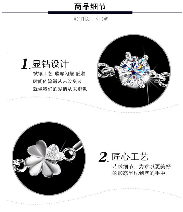 New S925Sterling Silver Moissanite Four-Leaf Clover Bracelet Fashion Women's Bracelet TikTok Kuaishou Live Streaming Factory Direct Sale