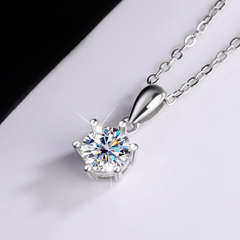 S925Sterling Silver Moissanite Classic Six-Prong Three-Piece Set Women's Ring Necklace Women's Earrings TikTok Live Factory Wholesale