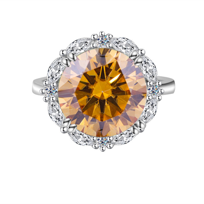 Cross-Border925Women's Sterling Silver Ring5Carat Luxury Beloved Moissanite Ultra Sparkling Ring Fashion High-end Factory Wholesale