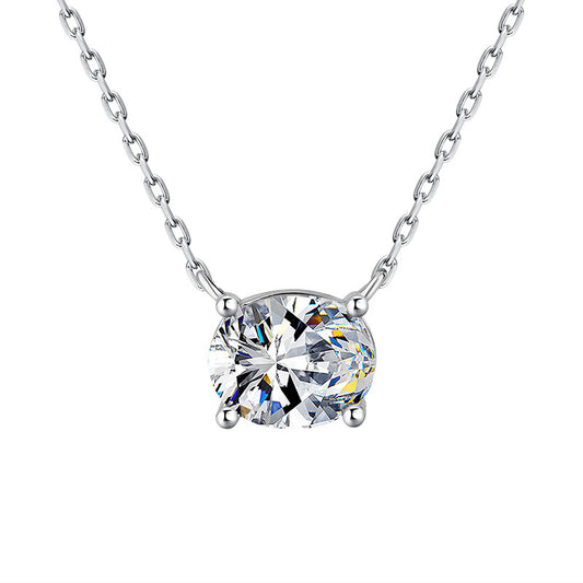 Cross-border European and American Hot Sale S925Silver Moissanite Diamond Egg-shaped Pendant Irregular Diamond Simple Oval Necklace Factory Wholesale