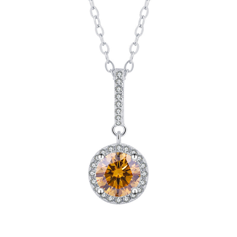 s925Sterling Silver Platinum Plated Round Snowflake Pendant Moissanite Necklace for Women Classic Fashion Collarbone Chain Wholesale