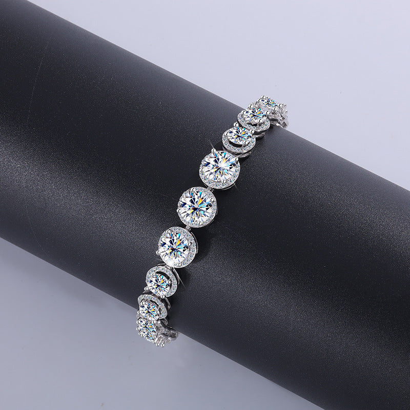 Cross-border hot selling S925Silver Round Bracelet for Women with Moissanite, Luxurious Heavy Craft Bracelet, Super Sparkling Jewelry, In Stock Wholesale