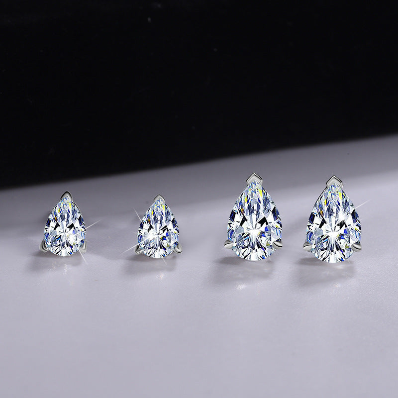 Cross-border hot selling925Pure Silver Earrings for Women Simple Elegant Ear Jewelry1Carat Irregular Water Drop Pear Shape Moissanite Earrings