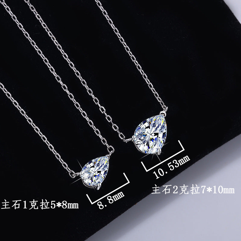 S925Sterling Silver Moissanite Water Drop Necklace Simple High-end Versatile Pear-shaped Pendant Women's Collarbone Chain Factory Wholesale