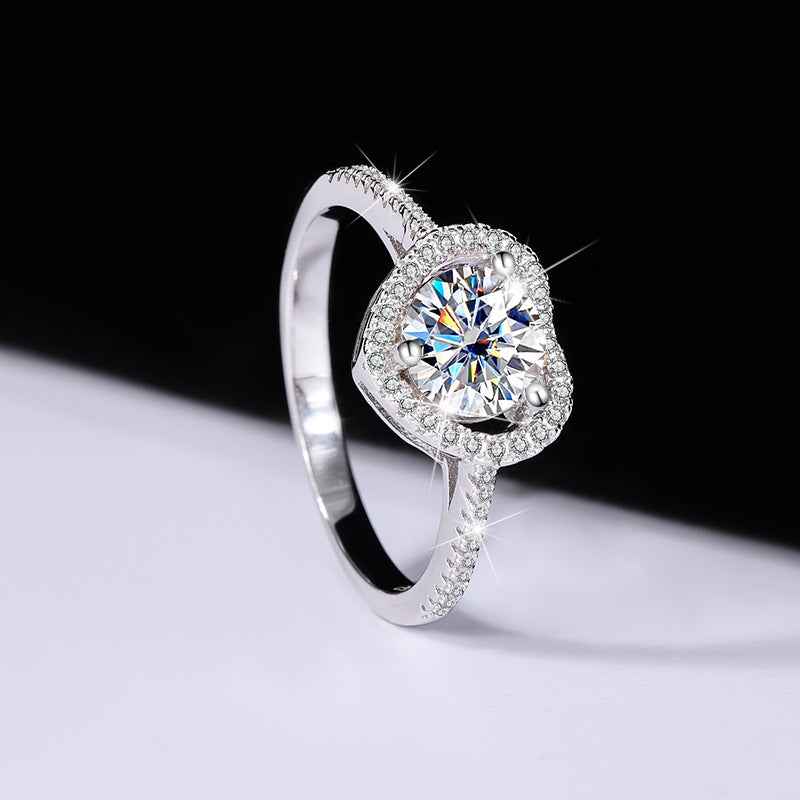 925Sterling Silver Moissanite Diamond Ring Heart-shaped Hollow Couple Rings Wedding Engagement Ring Gift for Girlfriend with Colored Diamond