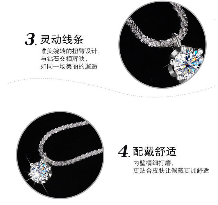 Cross-Border S925Pure Silver Sparkling Cauliflower Chain Moissanite Six-Claw Necklace for Women Niche Light Luxury Fashion Collarbone Chain