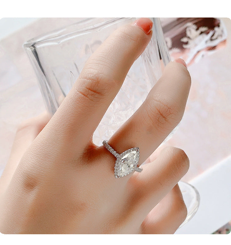 Best seller in europe and america S925Sterling Silver Moissanite Horse Eye Ring for Women Irregular Moissanite Diamond Ring Women's Ring Cross-Border Wholesale