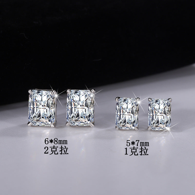 Cross-border hot selling S925Silver Radiant Cut Earrings for Women Simple Elegant Earrings Irregular Moissanite Moissanite Stud Earrings