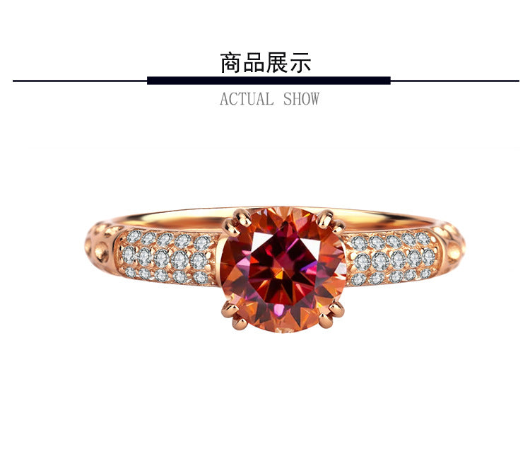 S925Sterling Silver Rose Gold Qianxun Moissanite Diamond Ring European and American TikTok Kuaishou Live Factory Wholesale Brilliant Diamond Ring
