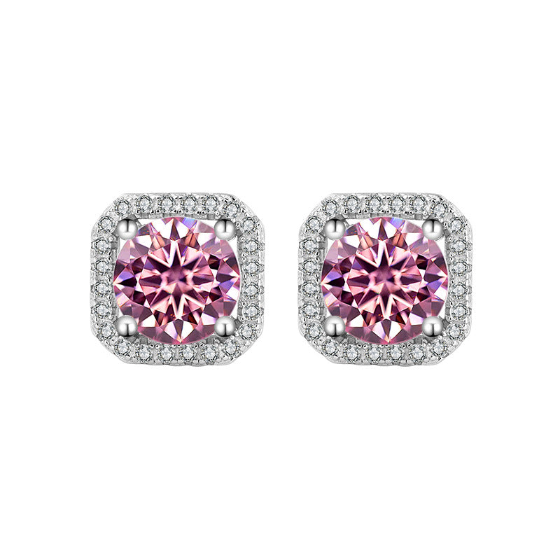 s925Pure Silver Genuine Moissanite Square Stud Earrings for Women Elegant Simple Moissanite Gift Earrings Live Streaming Source