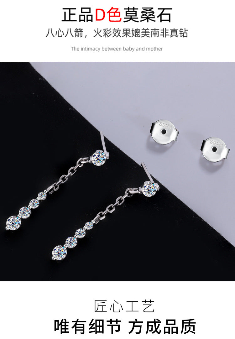 Cross-Border Wholesale S925Sterling Silver Moissanite Tassel Earrings Long Fashion High-end Moissanite Earrings Factory Wholesale