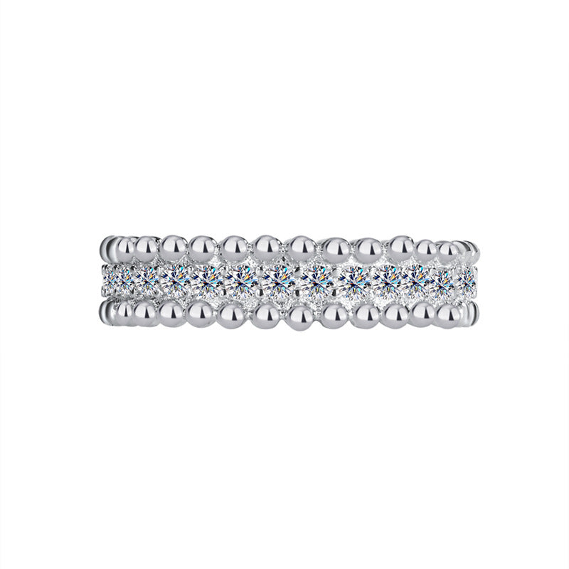 Cross-border hot selling S925Sterling Silver Kaleidoscope Bead Edge Full Diamond Ring Female Moissanite Ring Starry Sky Ring Wholesale