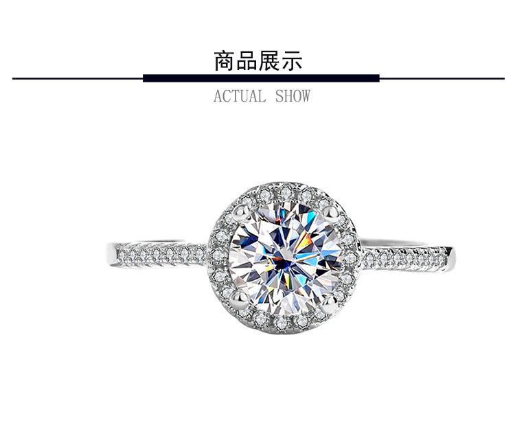 Moissanite ring s925Sterling Silver Ring Kajia One Carat Round Moissanite Wedding Women's Ring Factory Direct Sale