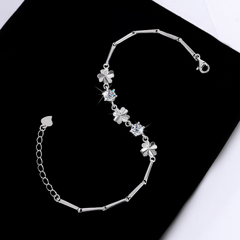 New S925Sterling Silver Moissanite Four-Leaf Clover Bracelet Fashion Women's Bracelet TikTok Kuaishou Live Streaming Factory Direct Sale