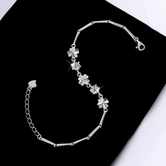 New S925Sterling Silver Moissanite Four-Leaf Clover Bracelet Fashion Women's Bracelet TikTok Kuaishou Live Streaming Factory Direct Sale