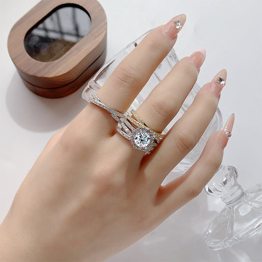 Cross-border hot selling S925Sterling Silver Band Ring X Moissanite Layered Ring Simple Ring Elegant Women's Jewelry Wholesale