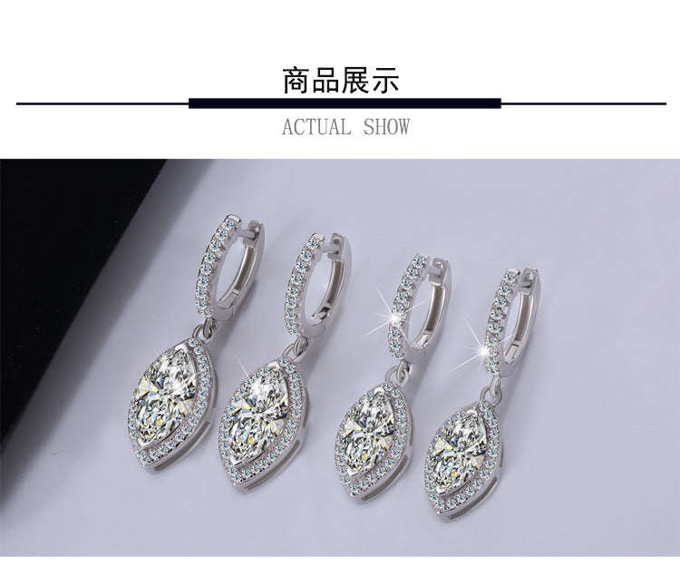 Cross-Border S925Sterling Silver Earrings for Women, Horse Eye Moissanite Ear Clips, Platinum Plated Moissanite Earrings, Direct Supply from Manufacturer, Wholesale