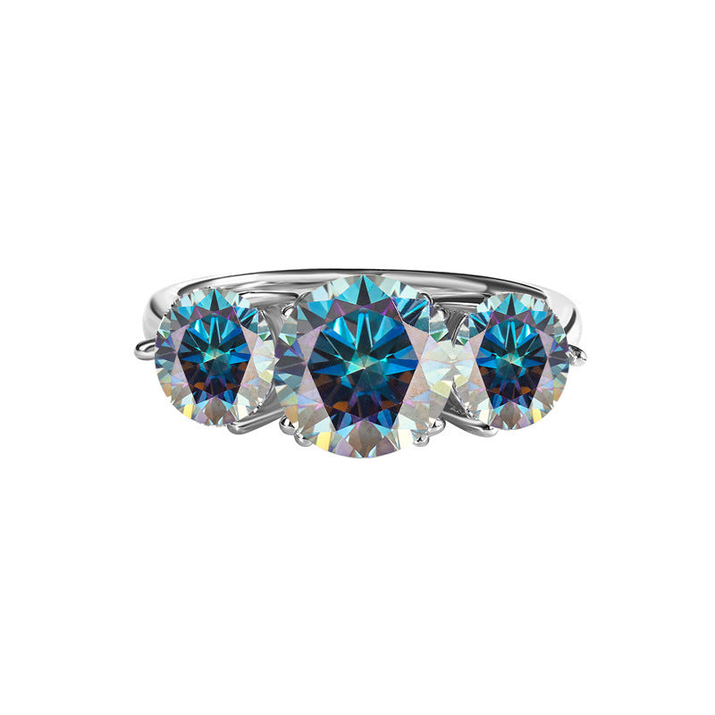 Cross-Border Europe and America S925Silver Moissanite Three Lives Stone4Carat Ring Fashion Light Luxury Style Women's Wedding Ring Wholesale