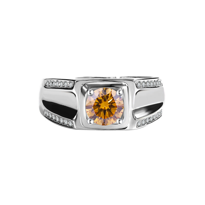 Source Manufacturer S925Pure Silver Moissanite Men's Ring1Carat Double Row Micro Inlaid Large Men's Ring Luxury European and American Fashion