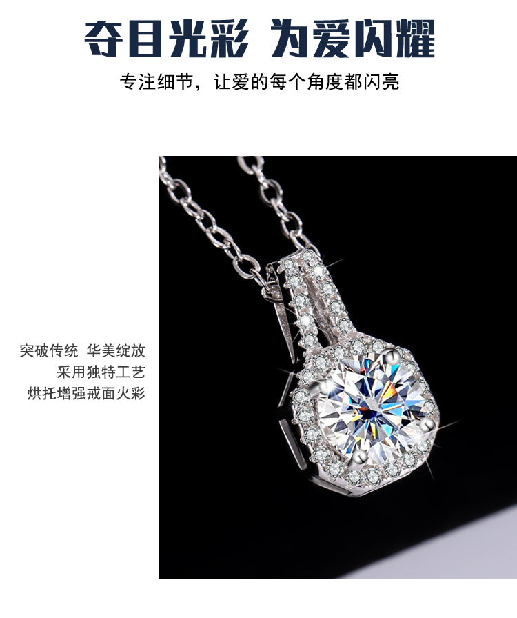 s925Sterling Silver1Clamoissanite Pendant Necklace Silver Pendant Women's Style T Home Square Diamond Pendant Jewelry Live Wholesale