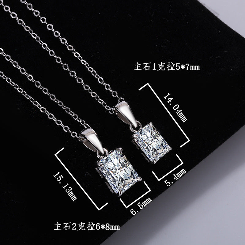 Cross-border new arrival S925Silver Moissanite Diamond Light Luxury High-End Radiant Cut Rectangular Pendant Collarbone Chain Wholesale