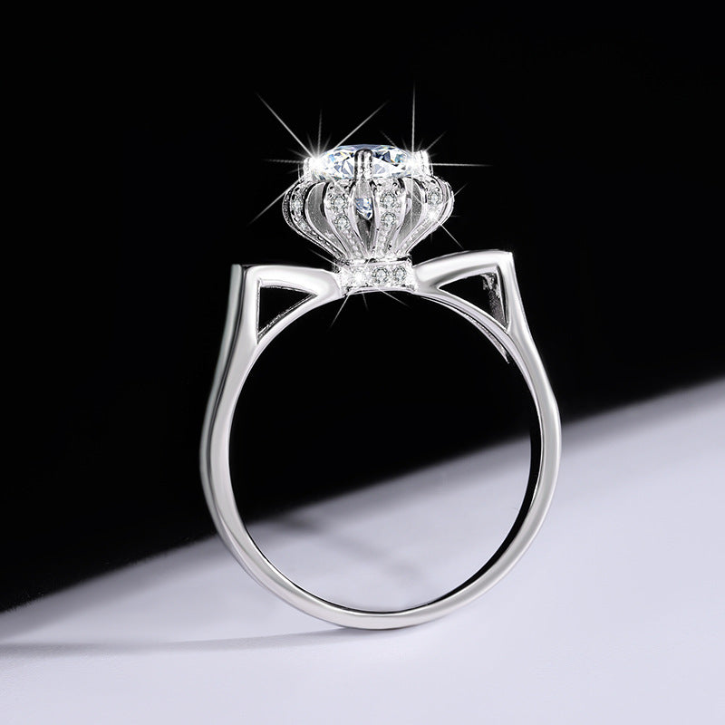 Sterling Silver Moissanite Cat Ear Flower Holding Couple Rings Pair Rings Real Diamond Diamond Ring Proposal Wedding Birthday Gift