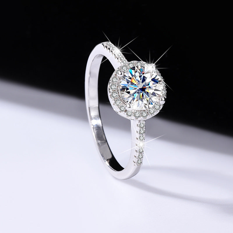Cross-Border S925Sterling Silver Moissanite Round Bag Three-Piece Set Women's Ring Necklace Women's Earrings TikTok Live Factory Wholesale