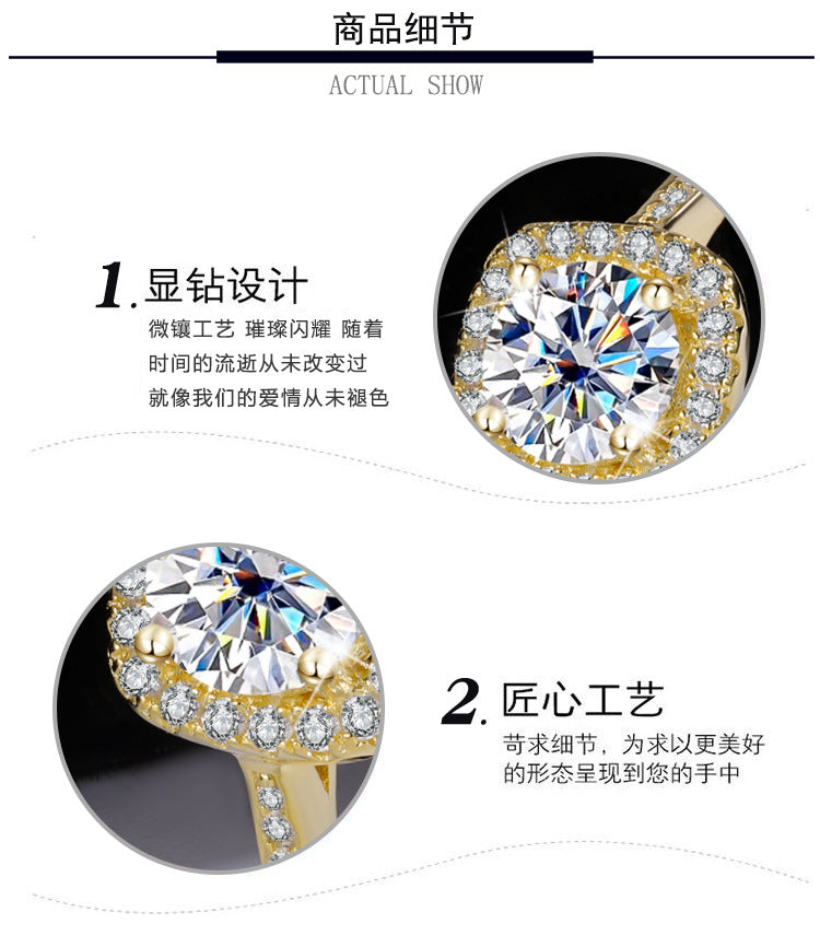 Cross-Border925Genuine Silver D Moissanite Ring for Women, Luxurious Diamond Square Bag, Couple Rings, Proposal and Wedding Diamond Ring