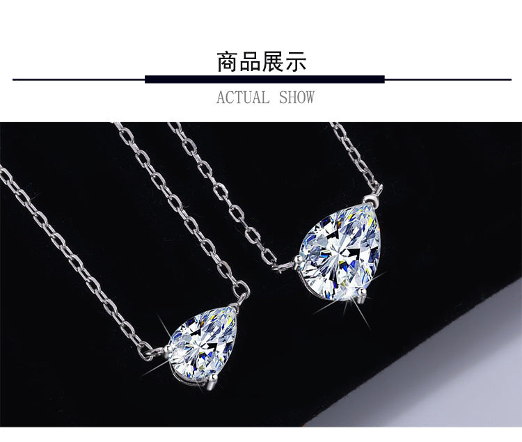 S925Sterling Silver Moissanite Water Drop Necklace Simple High-end Versatile Pear-shaped Pendant Women's Collarbone Chain Factory Wholesale