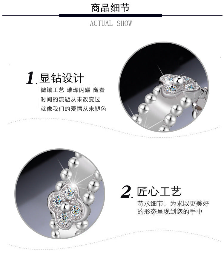 Cross-border hot selling S925Silver Full Diamond Moissanite Kaleidoscope Four-Leaf Clover Ring High-End Fashion Ring Factory Wholesale