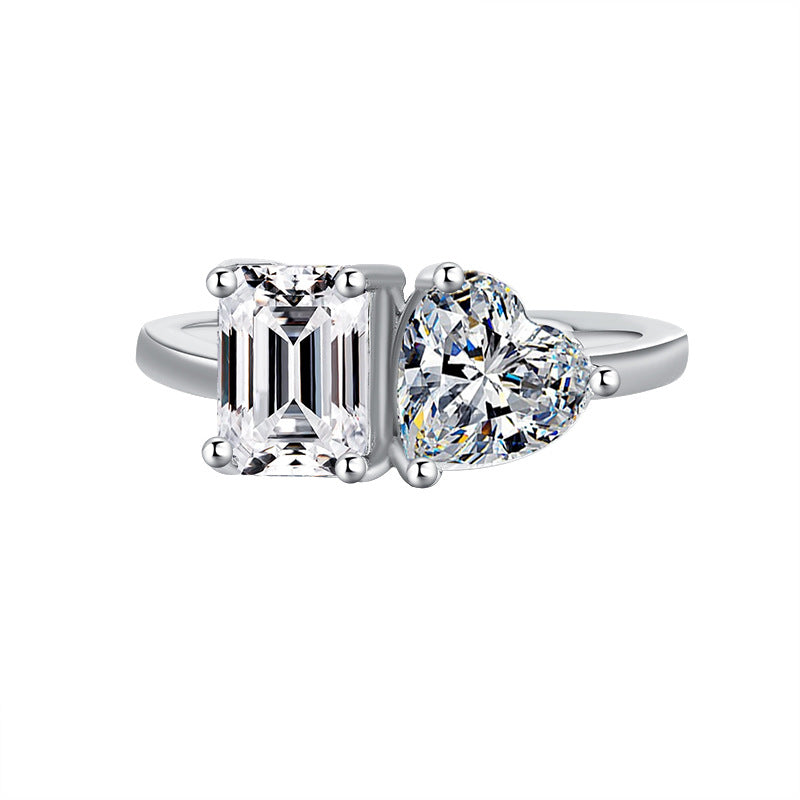 Cross-border European and American Live Streaming925Pure Silver Moissanite Classic1Carat Ring Irregular Moissanite Asymmetric Women's Ring