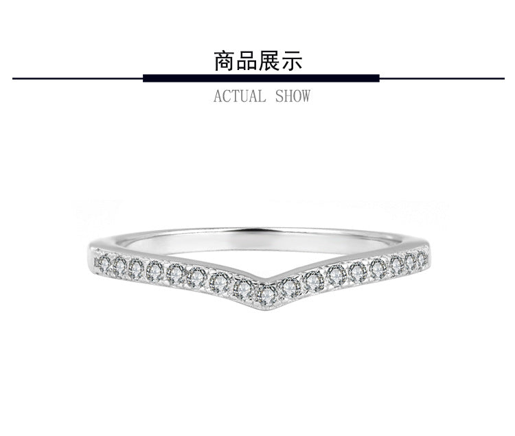 Sterling Silver V Moissanite Ring for Women, Stackable, Simple Couple Design, Pure Silver Plated18K Platinum Factory Direct Sale Heart Shape