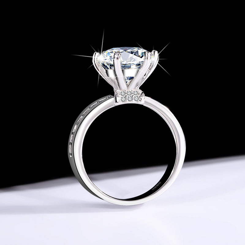 Cross-Border S925Silver Color Moissanite High Crown Queen Female Ring White Gold Diamond Simulation Proposal Wedding Diamond Ring