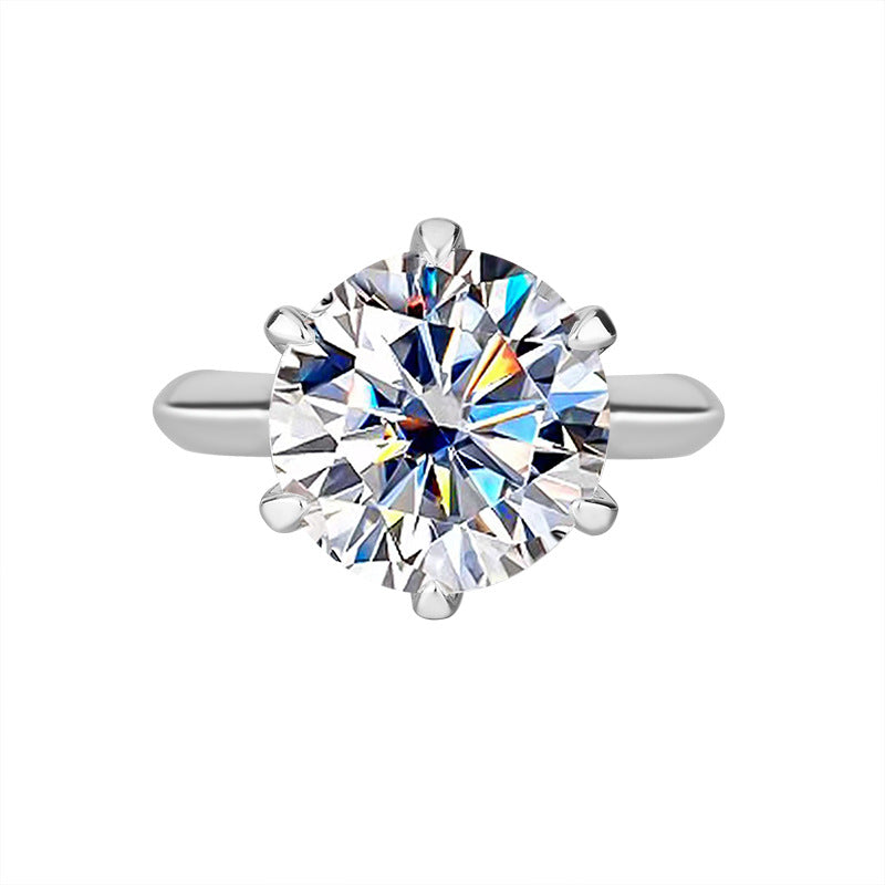 S925Sterling Silver Ring T Six-Prong Moissanite Ring for Women Classic Six-Prong Crown Proposal Ring Wholesale