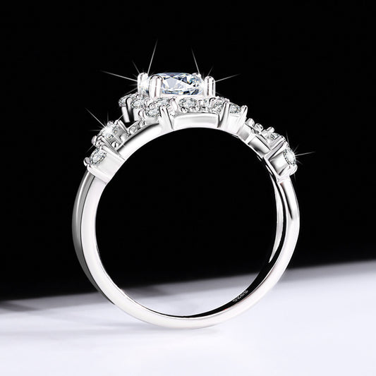 Radiant as a Star1Clamoissanite Ring for Women, Pure Silver, White Gold, Niche Design, Simulated Diamond, Wedding Diamond Ring