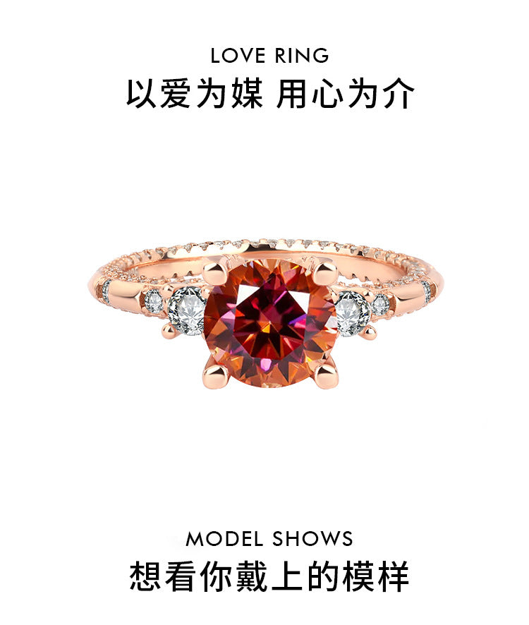 Popular S925Sterling Silver Sparkling Moissanite Diamond Ring Two Carat Birthday Gift Proposal Ring Live Streaming Source Dropshipping